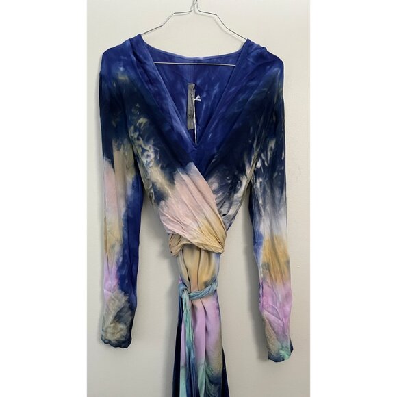 RAQUEL ALLEGRA TIE DYE WRAP BELTED DRESS M - Picture 2 of 8